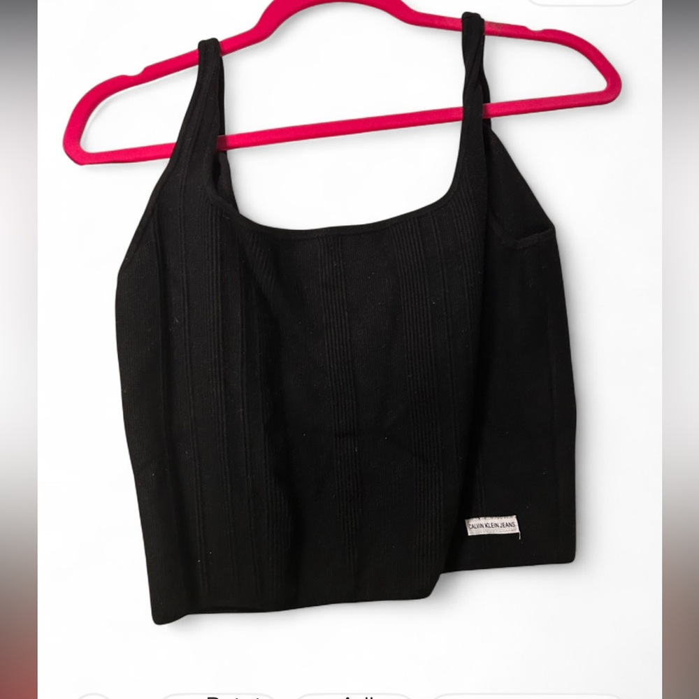 Calvin Klein Jeans Womens Black Knitwear Sweater Cropped Tank top Medium - Picture 2 of 4